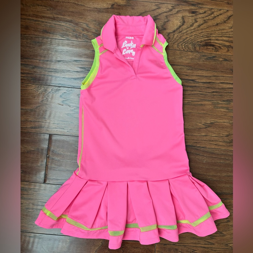 Lucky in Love Pink and Neon Green Sleeveless Tennis Dress